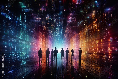 business group in background colorful of the binary digital stream.