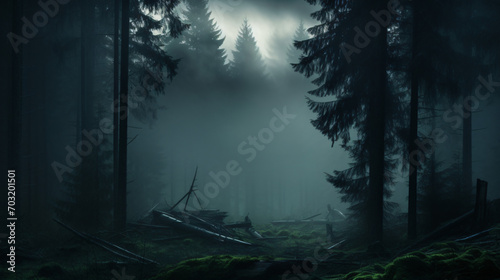 An enigmatical foggy evergreen