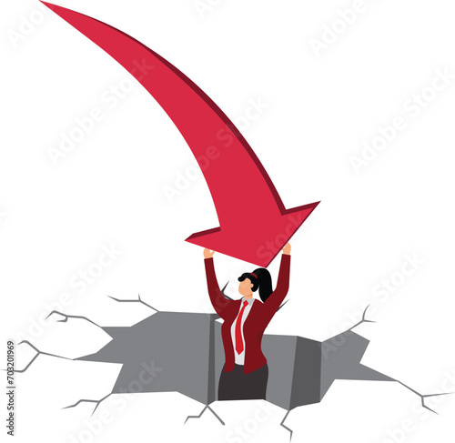 Rescue, Recession, Business, Crisis, Despair, Defeat, Businesswoman