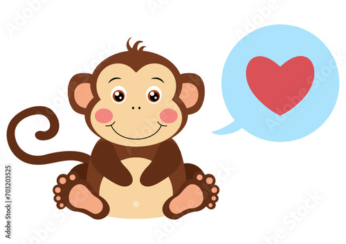 Cute monkey with heart on speech bubble