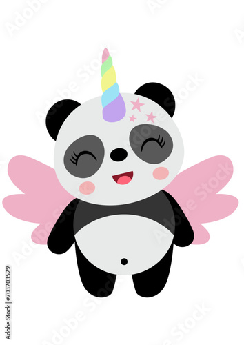 Happy unicorn panda with wings