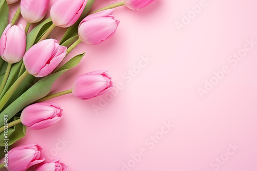 bouquet of tulips on pink background photo