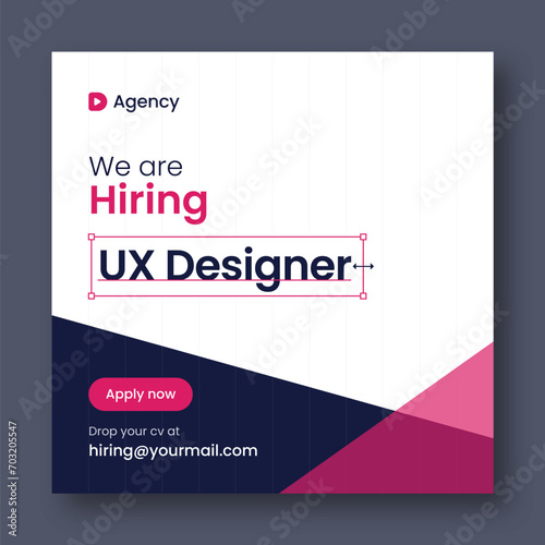 We are hiring ui ux design job vacancy web banner and social media post square template