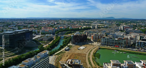 Photo aérienne Montpellier Sud quartiers du Lez travaux habitats collectifs espace urbains rives du Lez Hérault Occitanie sud de le France photo