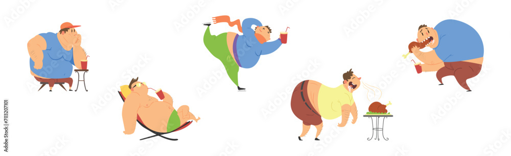 Funny Man Character with Fat Belly Engaged in Different Activity Vector Set Funny Man Character with Fat Belly Engaged in Different Activity Vector Set