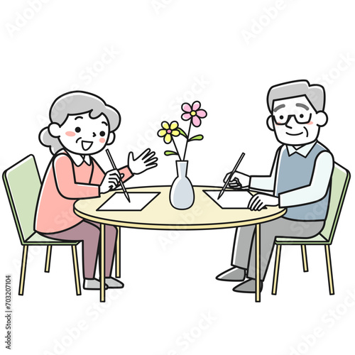絵を描くシニアの男女