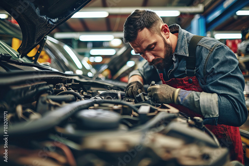 Professional auto mechanic working in auto repair service. Car service and repair