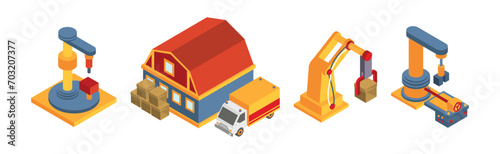 Warehouse and Storehouse Equipment and Object Isometric Vector Set