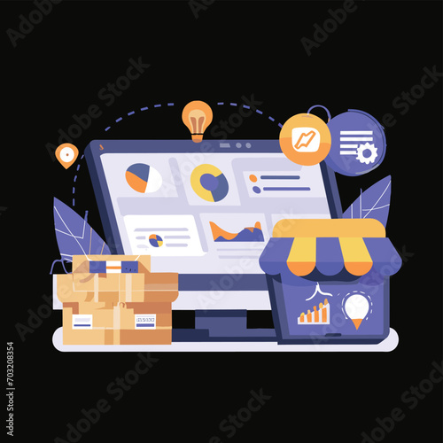 2d vector illustration colorful Land and sea transport techniques, methods and technological tools for transporting and shipping goods and products and logistic 