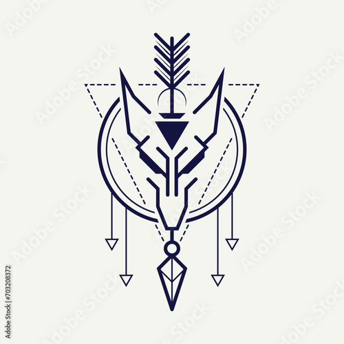 illustration of an arrow pattern tattoo design with a wolf head