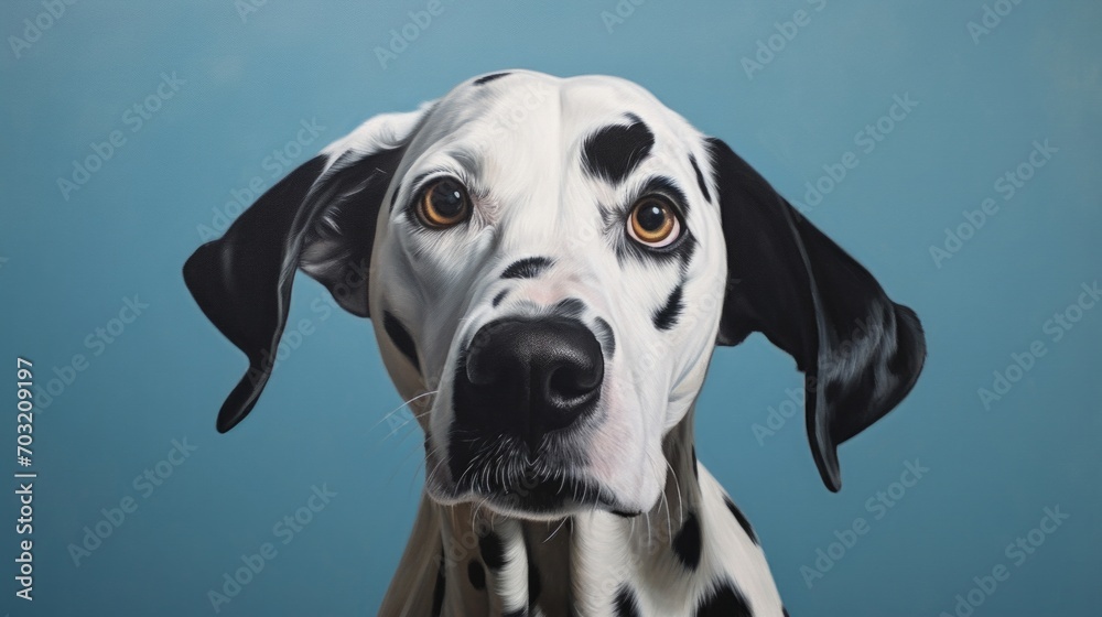 A dalmatian dog with a blue background A dalmatian dog with a blue background