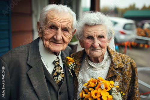 Altes Paar feiert die diamantene Hochzeit photo