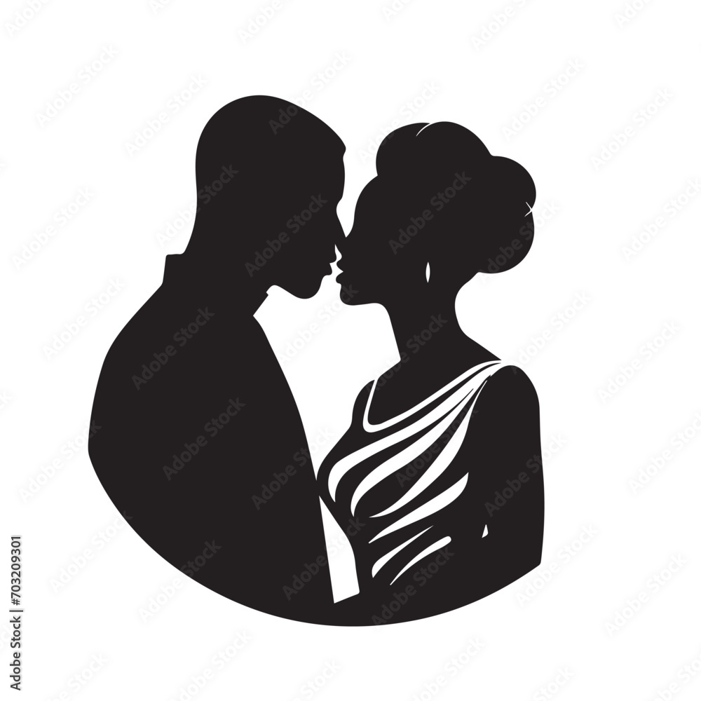 Silhouettes of romantic couple isolated on white background collection 2d flat vector.