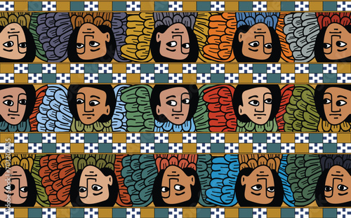 Ethiopian Colourful Angels faces and wings Pattern. Ethiopian ortodox church wall and ceiling paint arts. illustration. high quality vector.