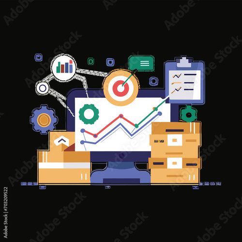 2d vector illustration colorful Land and sea transport techniques, methods and technological tools for transporting and shipping goods and products and logistic 