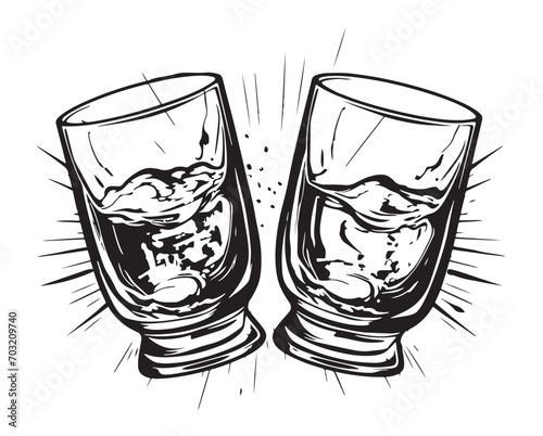 Toasting glasses with whiskey sketch hand drawn Vector illustration