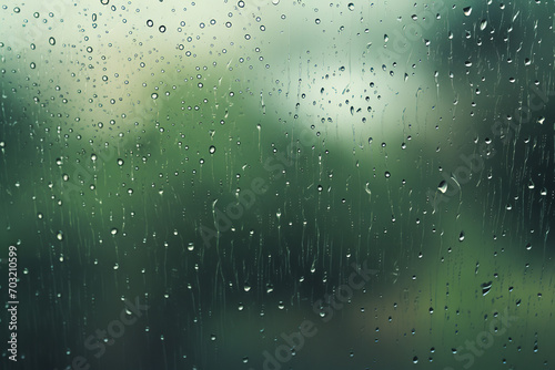 Calming image of raindrops on a window pane with conceptual sound waves - capturing the rhythmic sound of rain.
