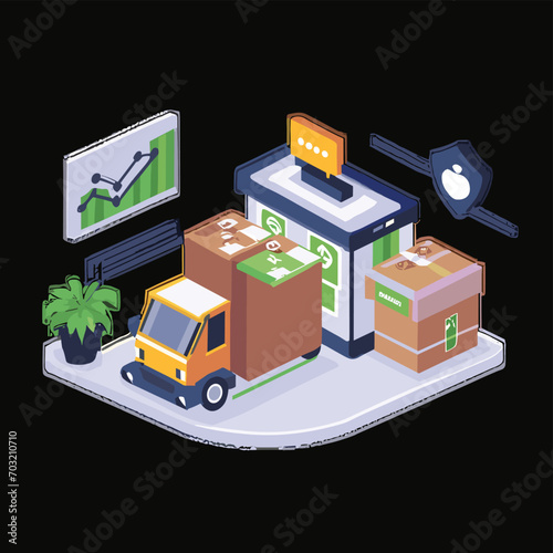 2d vector illustration colorful Land and sea transport techniques, methods and technological tools for transporting and shipping goods and products and logistic 