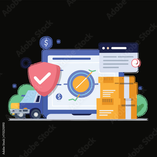 2d vector illustration colorful Land and sea transport techniques, methods and technological tools for transporting and shipping goods and products and logistic 