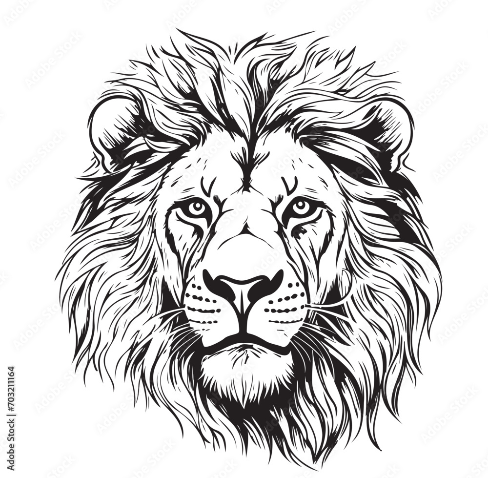Lion face comic hand drawn sketch Vector illustration Safari animals