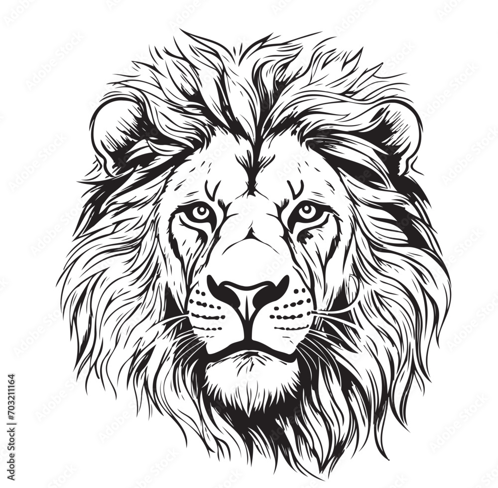 Lion face comic hand drawn sketch Vector illustration Safari animals ...