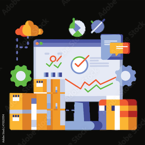 2d vector illustration colorful Land and sea transport techniques, methods and technological tools for transporting and shipping goods and products and logistic 