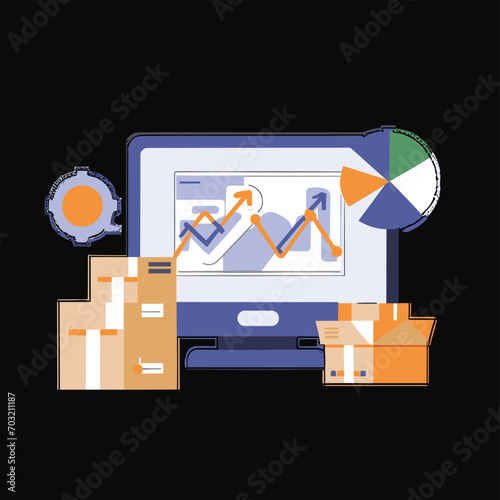 2d vector illustration colorful Land and sea transport techniques, methods and technological tools for transporting and shipping goods and products and logistic 