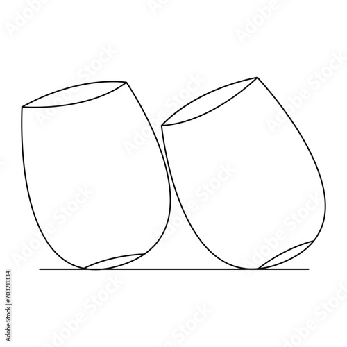 Continuous single line hand drawing icon of glass design and outline vector minimalist illustration