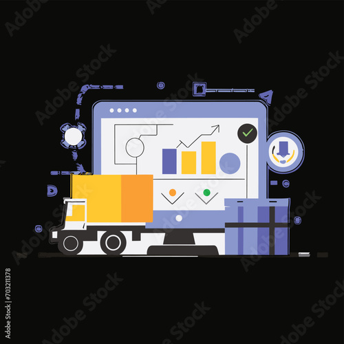 2d vector illustration colorful Land and sea transport techniques, methods and technological tools for transporting and shipping goods and products and logistic 