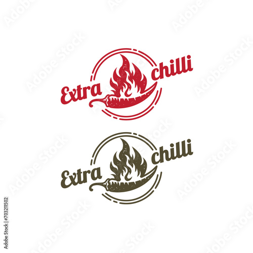 chilli pepper fire spicy badge vintage logo design vector template
