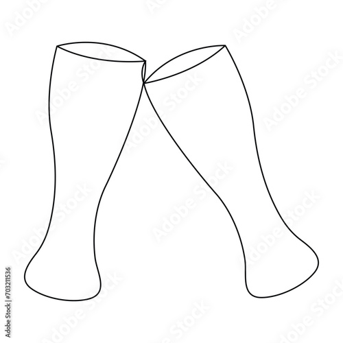 Continuous one line art drawing cocktail, summer fresh drink and glass outline vector illustration
