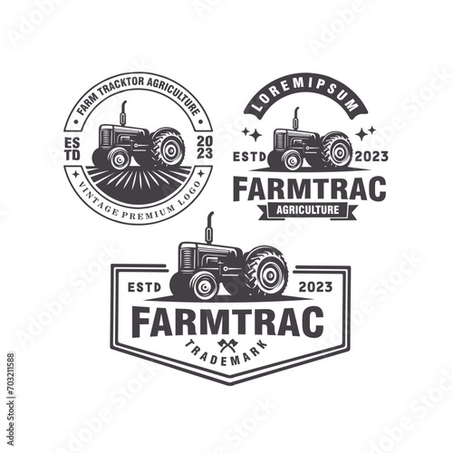 set tractor farm vintage badge logo design vector template illustration