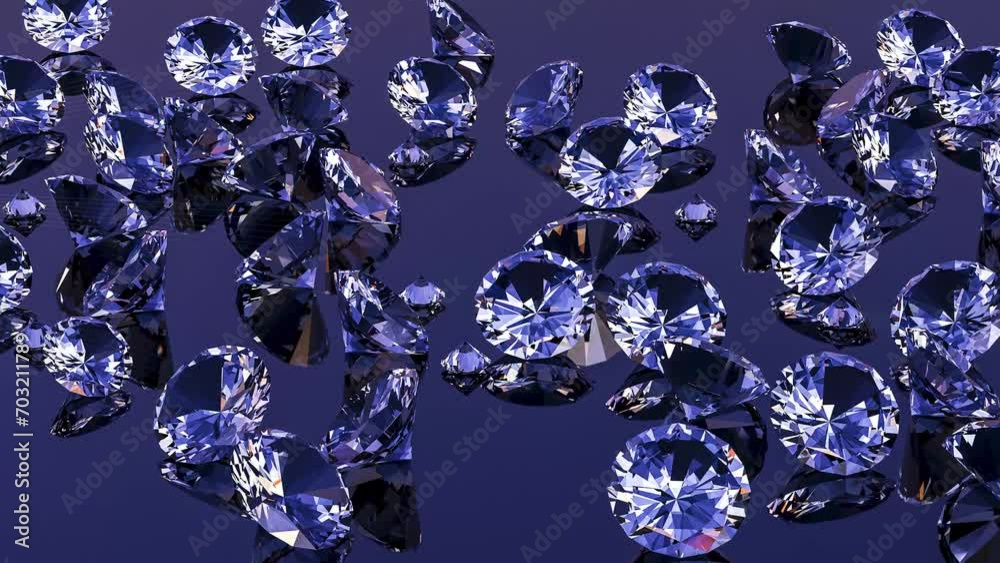 Horizontally moving 4k video of scattered blue diamonds on a blue background. Horizontally moving 4k video of scattered blue diamonds on a blue background.