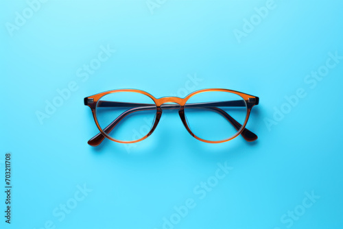 glasses on blue background