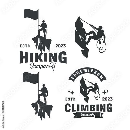 silhouette of climbing hiking outdoor adventure expedition vintage logo vector template