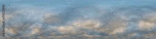 Dramatic overcast sky panorama with dark gloomy Cumulonimbus clouds. HDR 360 seamless spherical panorama. Sky dome in 3D, sky replacement for aerial drone panoramas. Climate and weather change. © panophotograph
