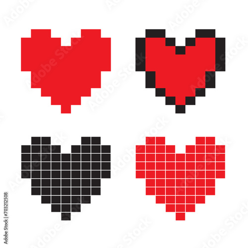 Pixel heart vector icons set. Valentine day 8 bit symbol. 