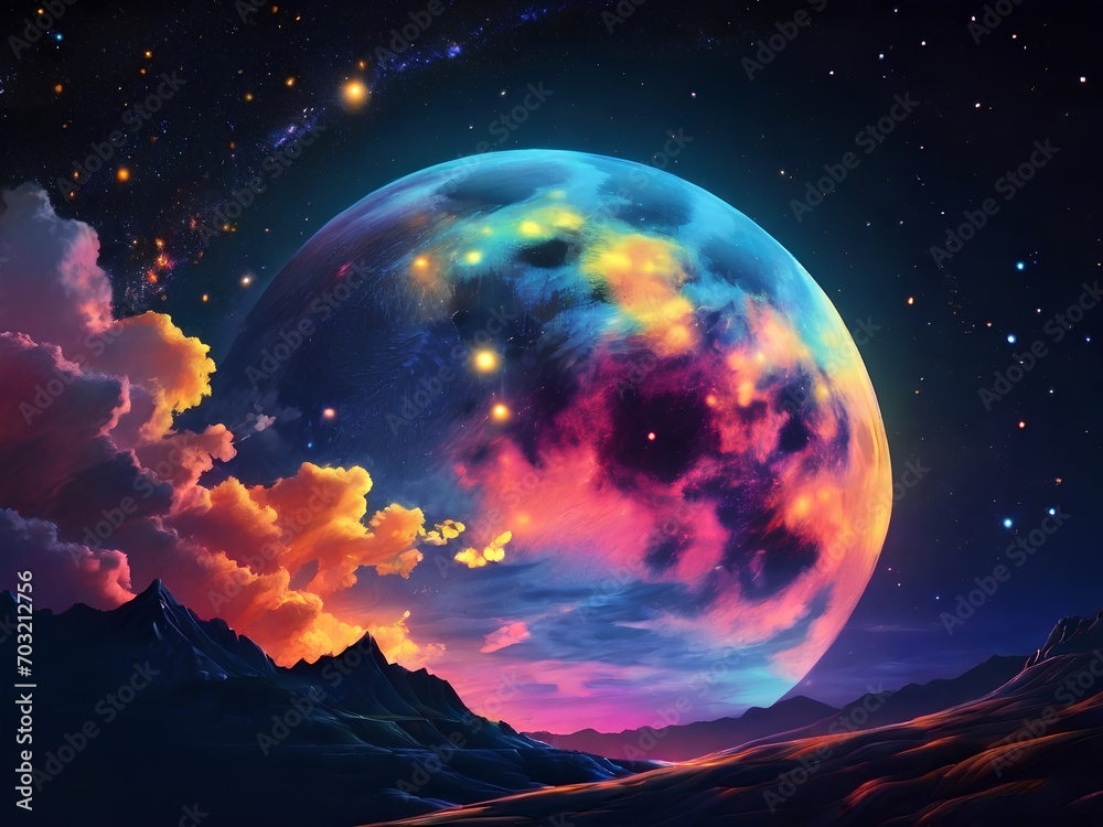Celestial Canvas Luna's Radiant Brushstrokes Illuminate the Night Sky in a Captivating Animated Display