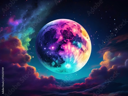 Luminous Celestial Symphony Luna s Animated Palette Illuminating the Night Sky with Vibrant Hues