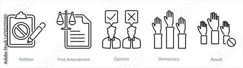 A set of 5 Freedom of Speech icons as petition, first amendment, opinion