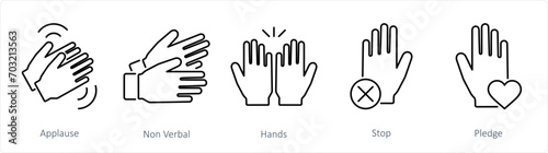 A set of 5 Hands icons as applause, non verbal, hands