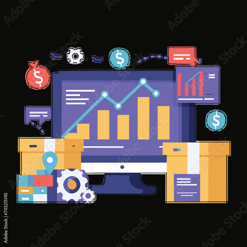 2d vector illustration colorful Land and sea transport techniques, methods and technological tools for transporting and shipping goods and products and logistic 