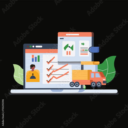 2d vector illustration colorful Land and sea transport techniques, methods and technological tools for transporting and shipping goods and products and logistic 