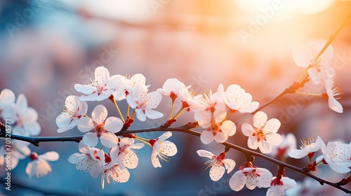 beautiful cherry blossoms blooming of Sunlight wallpaper banner background