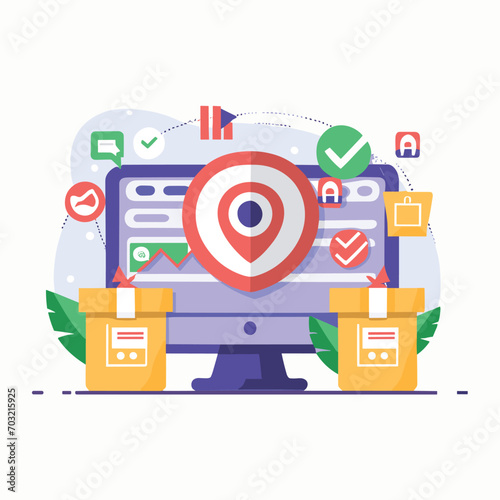 2d vector illustration colorful Land and sea transport techniques, methods and technological tools for transporting and shipping goods and products and logistic 