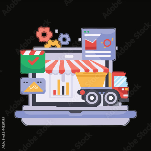 2d vector illustration colorful Land and sea transport techniques, methods and technological tools for transporting and shipping goods and products and logistic 
