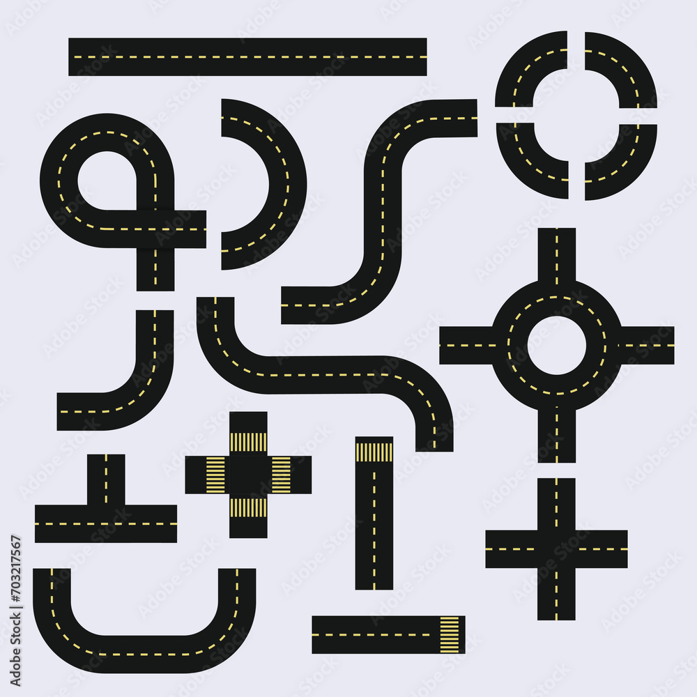 Obraz premium Collection of Connectable Asphalt Street Roads with Marking