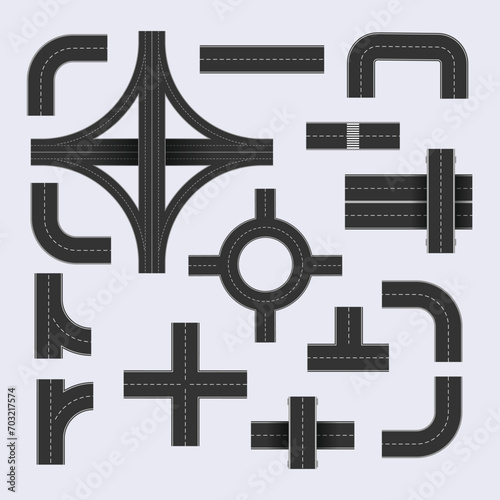 Collection of Connectable Asphalt Street Roads with Marking