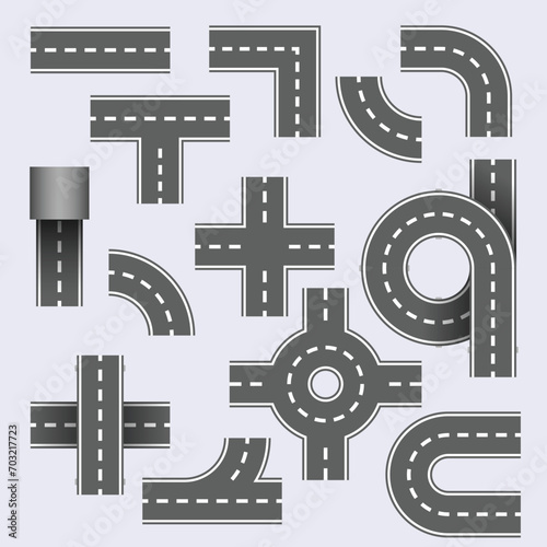 Collection of Connectable Asphalt Street Roads with Marking