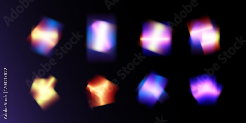 
Light crystal shiny hologram bokeh. Set of transparent color effects.